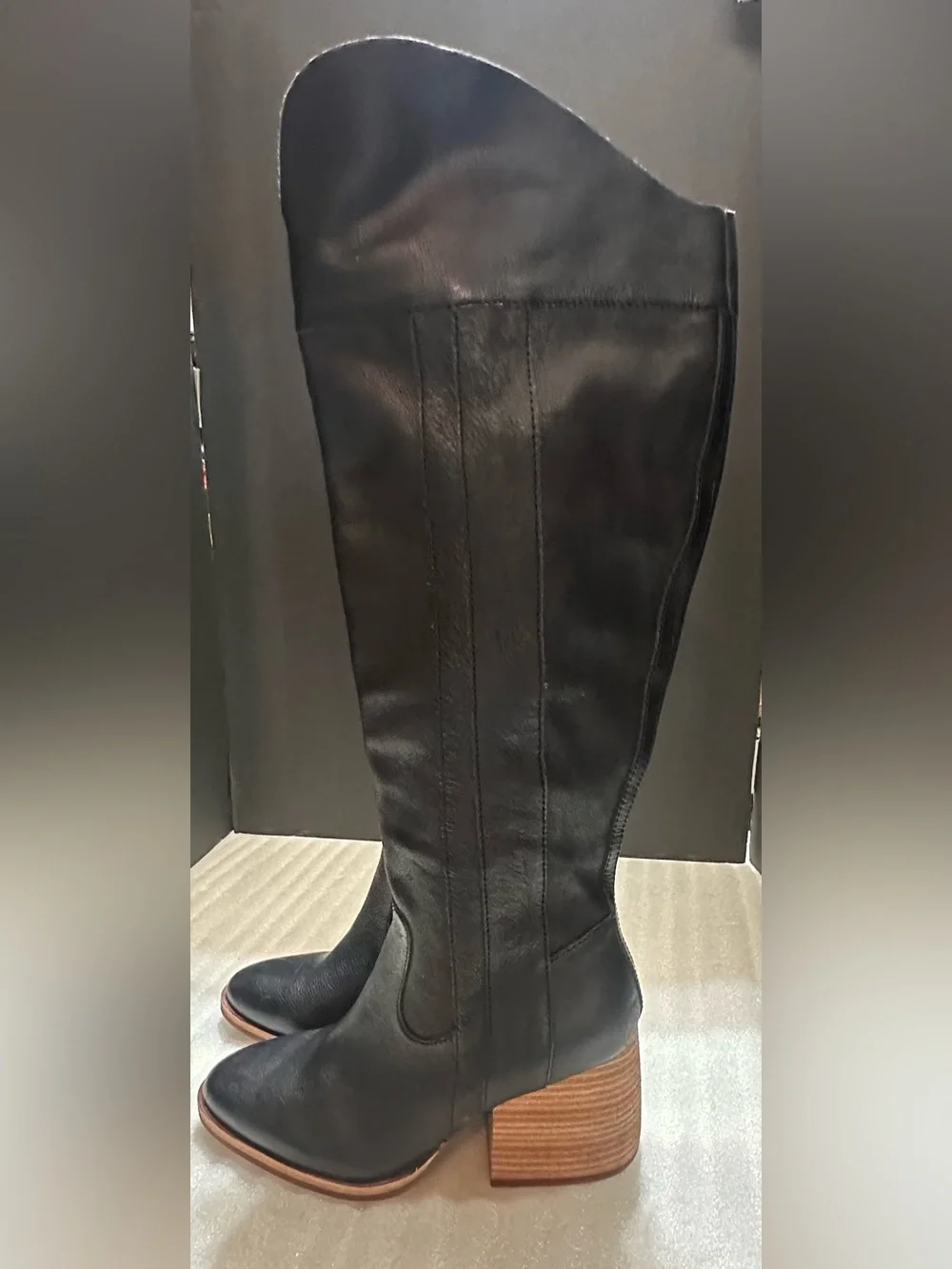 Classic Women's Black Leather Knee-High Boot